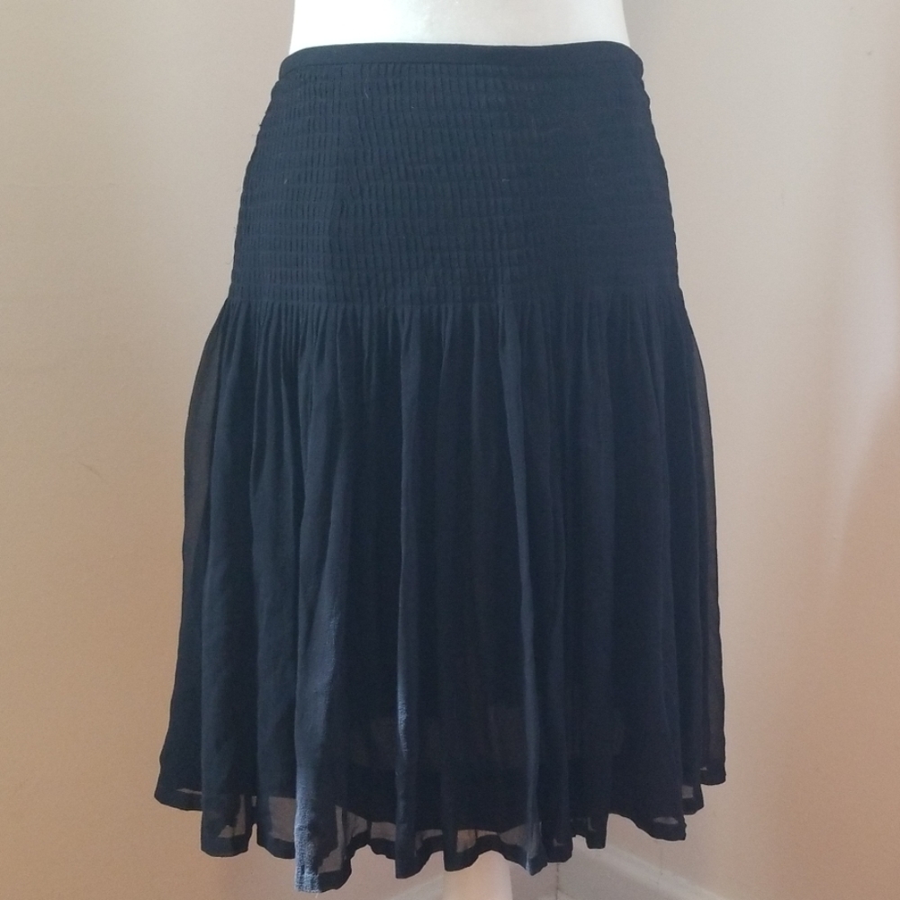 Calvin Klein Silk Chiffon Skirt Smocked Waist